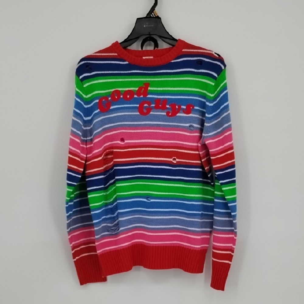 Chucky Spirit Halloween Costume Good Guys & Knife Striped Crewneck Sweater Small